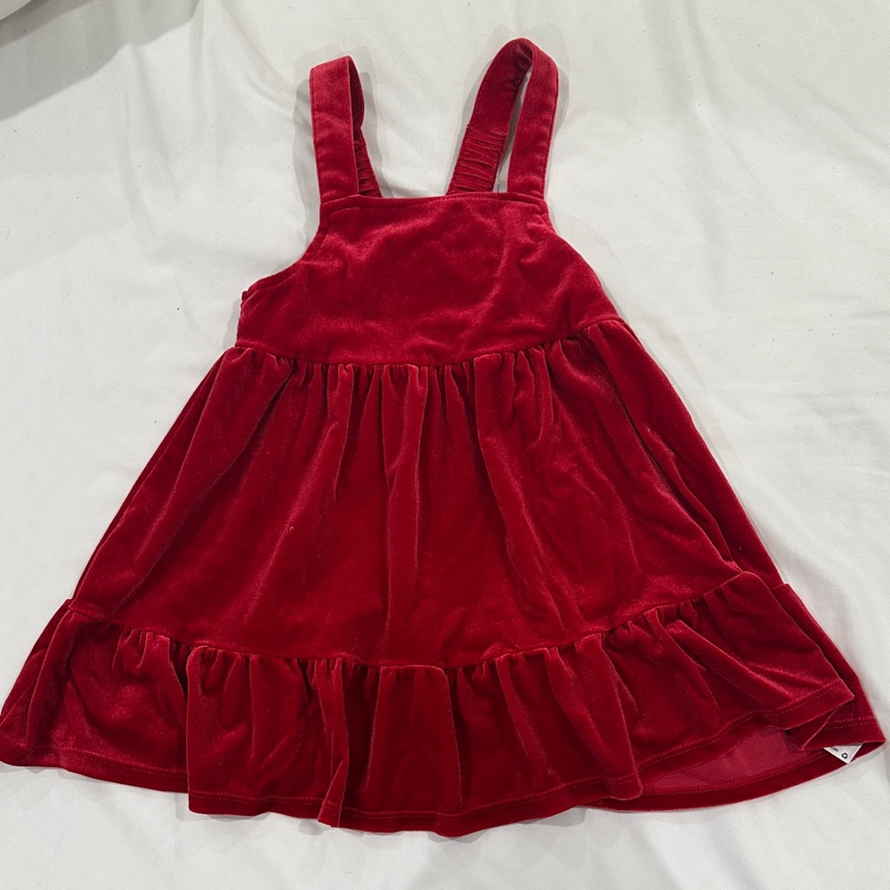 Cat & Jack Red Velvet Ruffle Strap Dress